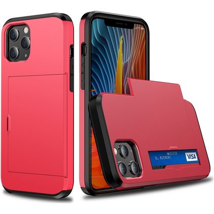 Mobigear Card Coque iPhone 12 Mini Coque arrière Rigide Anti-Chocs avec Porte-Cartes - Rouge