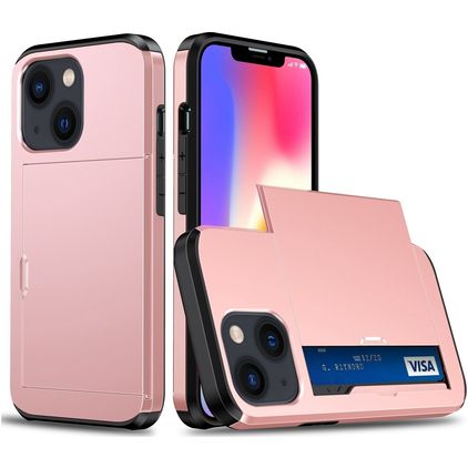 Mobigear Card Coque iPhone 15 Plus Coque arrière Rigide Anti-Chocs avec Porte-Cartes - Rose doré