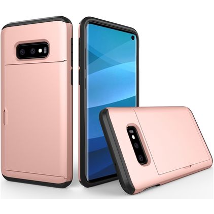 Mobigear Card Samsung Galaxy S10e Plastique rigide Coque arrière Antichoc avec porte-cartes - Rose doré