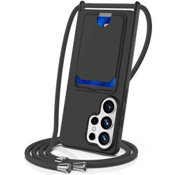 Mobigear Lanyard Card Samsung Galaxy S26 Ultra Coque avec cordon en Silicone et Porte-Cartes - Noir