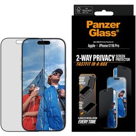 PanzerGlass FastFit iPhone 17 Pro Verre trempé Protection d'écran Confidentialité - Compatible Coque - Noir