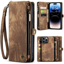 Caseme 008 Housse iPhone 14 Pro Max Etui avec Coque Détachable Porte-Monnaie - Marron
