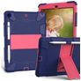 Mobigear ShieldStand Coque iPad 7 (2019) Coque arrière en Plastique rigide,Silicone + Porte-crayon + Support Amovible - Bleu / Rose
