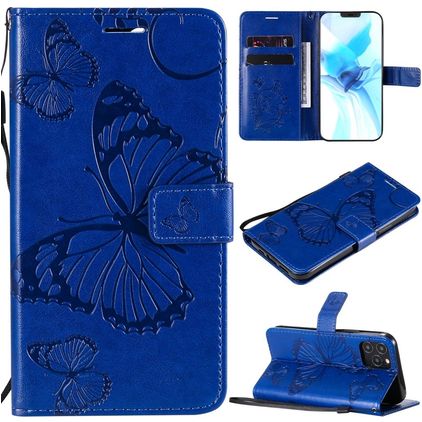 Mobigear Butterfly Housse iPhone 12 Etui Porte-Monnaie - Bleu