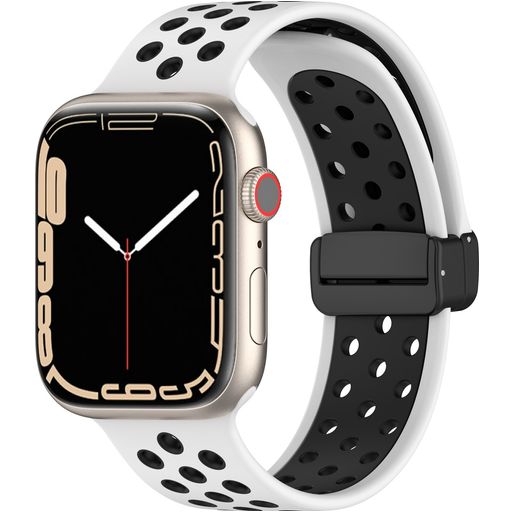 Mobigear Sport Plus Mag Bracelet Silicone Apple Watch Fermeture magnétique - 42/41/40/38 mm - Noir / Blanc