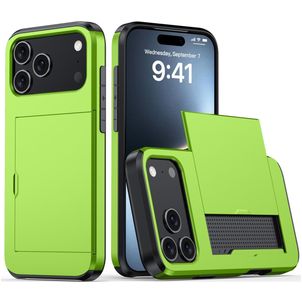 Mobigear Card Coque iPhone 18 Pro Coque arrière Rigide Anti-Chocs avec Porte-Cartes - Vert