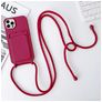 Mobigear Lanyard Card iPhone 15 Pro Coque avec cordon en Silicone et Porte-Cartes - Bordeaux
