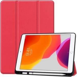 Mobigear Tri-Fold Gel Coque iPad 8 (2020) Etui en TPU,Similicuir + Porte-crayon - Rouge