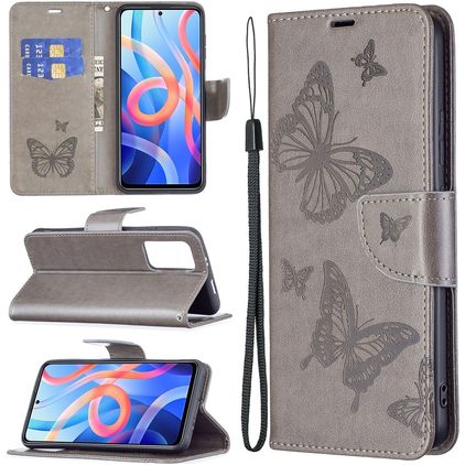 Mobigear Butterfly Housse POCO M4 Pro 5G Etui Porte-Monnaie - Gris