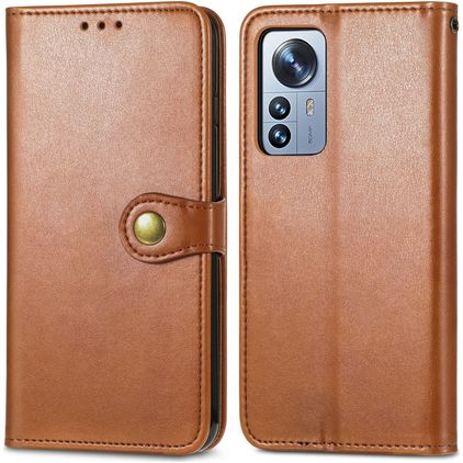 Mobigear Snap Button Housse Xiaomi 12 Pro Etui Porte-Monnaie - Marron