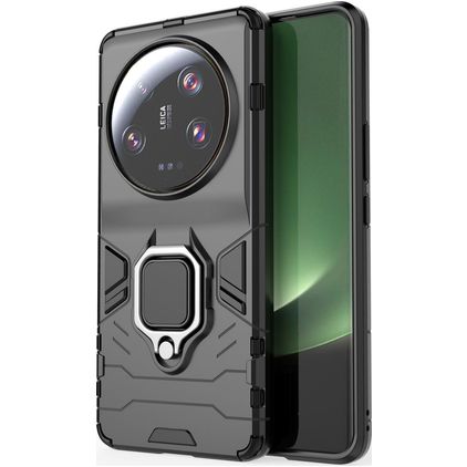 Mobigear Armor Ring Coque Xiaomi 13 Ultra Coque arrière Rigide Anti-Chocs avec Anneau-Support - Noir