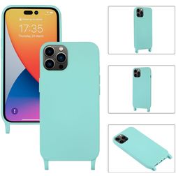 Mobigear Lanyard iPhone 14 Pro Max Coque avec cordon en Silicone - Turquoise