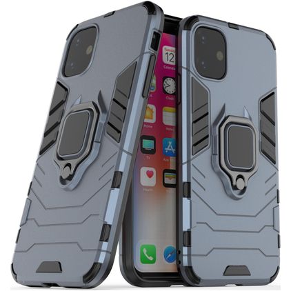 Mobigear Armor Ring iPhone 11 Plastique rigide Coque arrière Antichoc avec bague de maintien - Bleu
