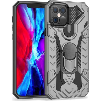 Mobigear Armor Ring Coque iPhone 12 Pro Max Coque arrière Rigide Anti-Chocs avec Anneau-Support - Gris