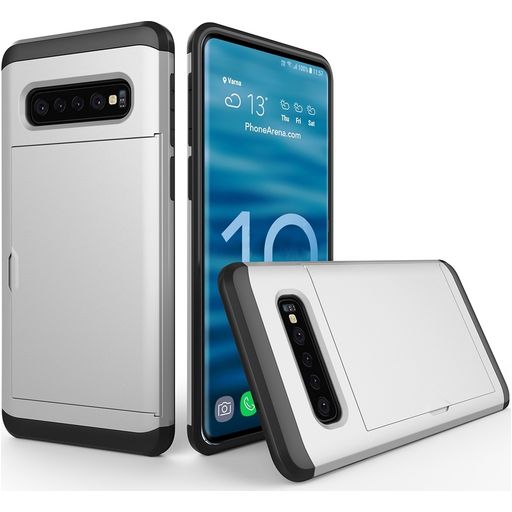 Mobigear Card Coque Samsung Galaxy S10 Plus Coque arrière Rigide Anti-Chocs avec Porte-Cartes - Argent