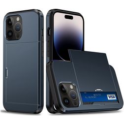 Mobigear Card Coque iPhone 15 Pro Max Coque arrière Rigide Anti-Chocs avec Porte-Cartes - Dark Blue