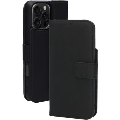 Mobiparts iPhone 16 Pro Max MagSafe Coque Cuir véritable Étui 2en1 avec coque amovible Portefeuille - Noir