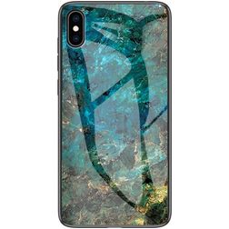Mobigear Marble Glass Coque iPhone XS Coque arrière en Verre trempé - Emerald