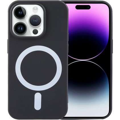 Mobigear Rubber Touch Coque iPhone 15 Pro MagSafe Coque arrière en Silicone - Noir