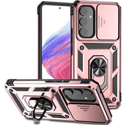 Mobigear Armor Ring Cam Slide Coque Samsung Galaxy A54 Coque arrière Rigide Anti-Chocs avec Anneau-Support et Protecteur Lentilles - Rose doré