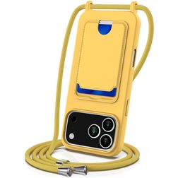 Mobigear Lanyard Card iPhone 17 Pro Coque avec cordon en Silicone et Porte-Cartes - Jaune