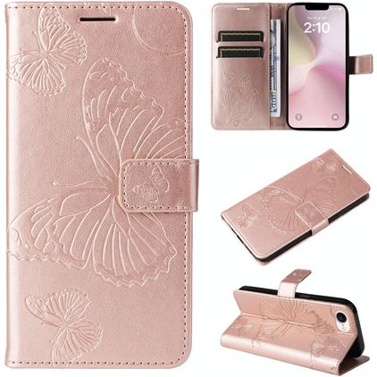 Mobigear Butterfly Housse iPhone 16e Etui Porte-Monnaie - Rose doré