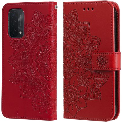 Mobigear Flowers Housse OPPO A74 5G Etui Porte-Monnaie - Rouge