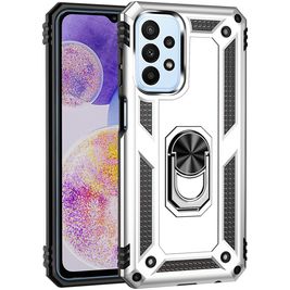 Mobigear Armor Ring Coque Samsung Galaxy A23 Coque arrière Rigide Anti-Chocs avec Anneau-Support - Argent