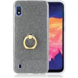 Mobigear Glitter Ring Coque Samsung Galaxy A10 Coque arrière en TPU Souple avec Anneau-Support - Noir