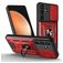Mobigear Armor Ring Cam Slide Samsung Galaxy S25 FE Plastique rigide Coque arrière Antichoc avec bague de maintien et cache caméra coulissant - Rouge
