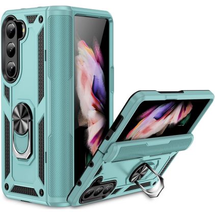 Mobigear Armor Ring Samsung Galaxy Z Fold 5 Plastique rigide Coque arrière Antichoc avec bague de maintien - Vert