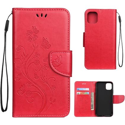 Mobigear Flowers iPhone 11 Étui Portefeuille - Rouge