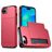 Mobigear Card Coque iPhone 16e Coque arrière Rigide Anti-Chocs avec Porte-Cartes - Rouge
