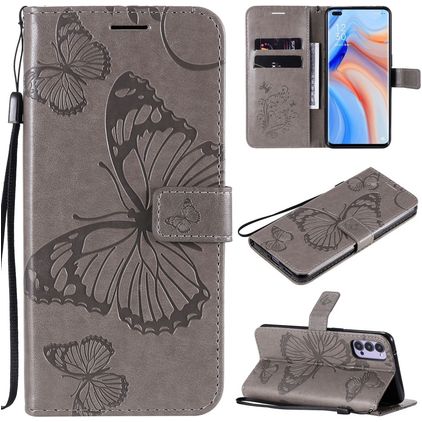 Mobigear Butterfly Housse OPPO Reno 4 Etui Porte-Monnaie - Gris