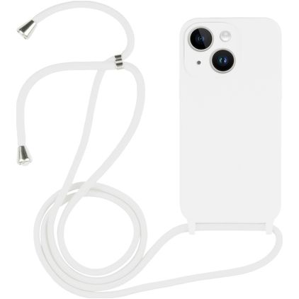 Mobigear Lanyard iPhone 15 Plus Coque avec cordon en Silicone - Blanc