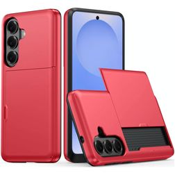 Mobigear Card Coque Samsung Galaxy S26 Plus Coque arrière Rigide Anti-Chocs avec Porte-Cartes - Rouge