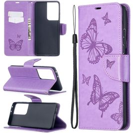 Mobigear Butterfly Housse Samsung Galaxy S21 Ultra Etui Porte-Monnaie - Violet