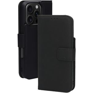 Mobiparts Housse iPhone 16 Pro MagSafe Etui avec Coque Détachable en Cuir Véritable Porte-Monnaie - Noir