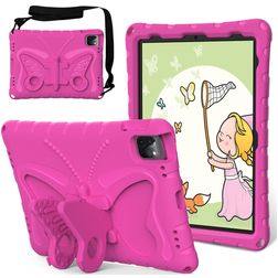 Mobigear Butterfly Coque iPad Air 11 Pouces (2026) Coque arrière en EVA + Bandoulière + Support Amovible - Magenta