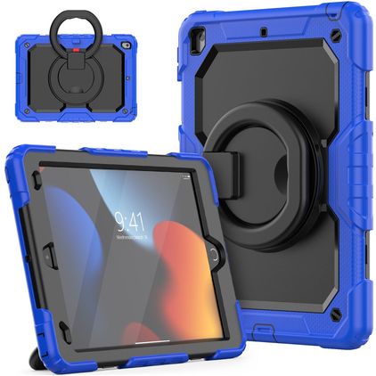 Mobigear RingGuard Coque iPad 9 (2021) Coque arrière en Plastique rigide,Silicone + Support Amovible - Bleu