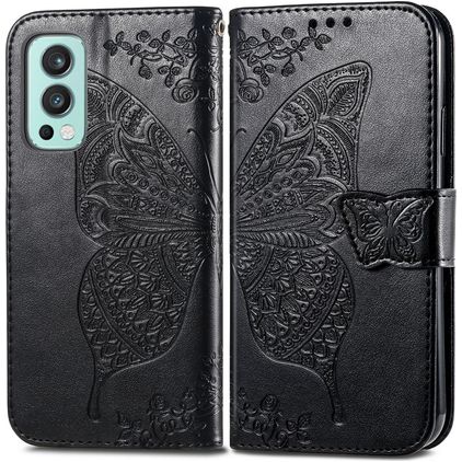 Mobigear Butterfly Housse OnePlus Nord 2 Etui Porte-Monnaie - Noir