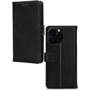 Mobilize Wallet Housse iPhone 16 Pro Etui en Cuir Véritable Porte-Monnaie - Noir