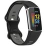 Mobigear Sport Dual Bracelet Silicone pour Fitbit Charge 5 Fermeture à clou et passant - Noir / Gris