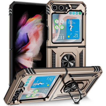 Mobigear Armor Ring Coque Samsung Galaxy Z Flip 5 Coque arrière Rigide Anti-Chocs avec Anneau-Support - Or