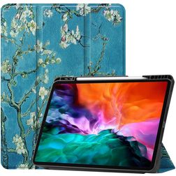 Mobigear Tri-Fold Gel Coque iPad Pro 12.9 Pouces (2021) Etui en TPU,Similicuir + Porte-crayon - Fleurs d'amande
