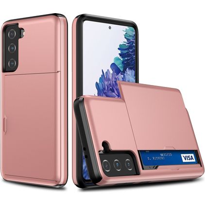 Mobigear Card Coque Samsung Galaxy S21 Plus Coque arrière Rigide Anti-Chocs avec Porte-Cartes - Rose doré