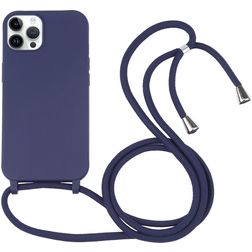 Mobigear Lanyard iPhone 16 Pro Silicone Coque avec cordon - Bleu foncé