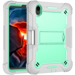 Mobigear ShieldStand Coque iPad Mini 6 (2021) Coque arrière en Plastique rigide,Silicone + Porte-crayon + Support Amovible - Gris / Turquoise