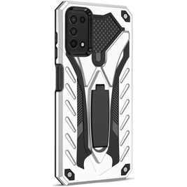 Mobigear Armor Stand Coque Samsung Galaxy A03s Coque arrière Rigide Anti-Chocs avec Support Amovible - Argent
