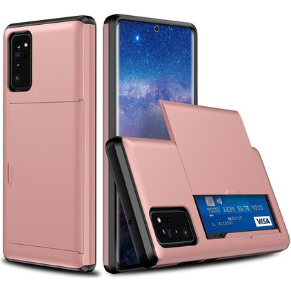 Mobigear Card Coque Samsung Galaxy Note 20 Coque arrière Rigide Anti-Chocs avec Porte-Cartes - Rose doré